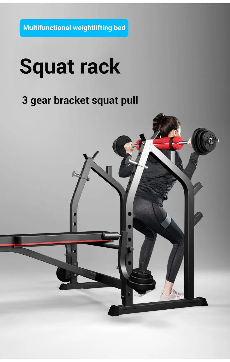 Home/Gym Multifunctional Squat Rack and Bench Press Folding Weight Bench Exercise Equipment Fitness Set Dumbbells and Barbells