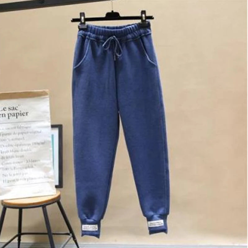 Sexy High Waist Loose Fleece Sweatpants Trousers With Pocket 2024 Fall Winter Black White Baggy Joggers Women Sweat Pants