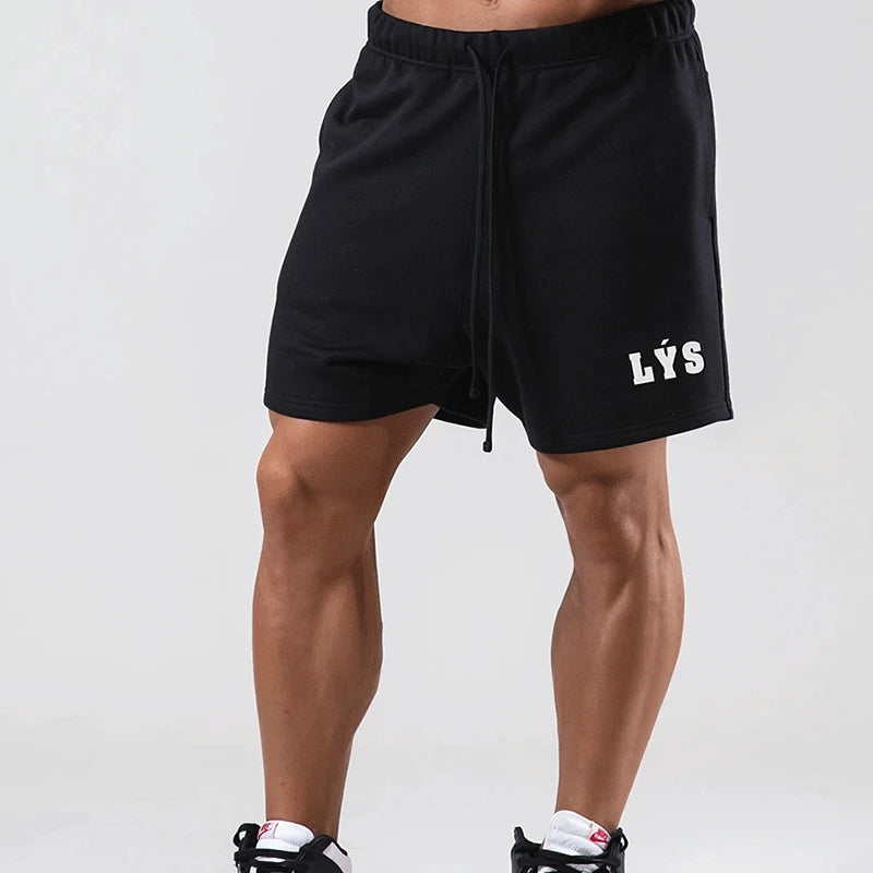 M-3XL LYS Running Cotton Shorts Men Solid Clothing Fitness Bodybuilding Short Pants Sport Homme Gym Training Beach Shorts