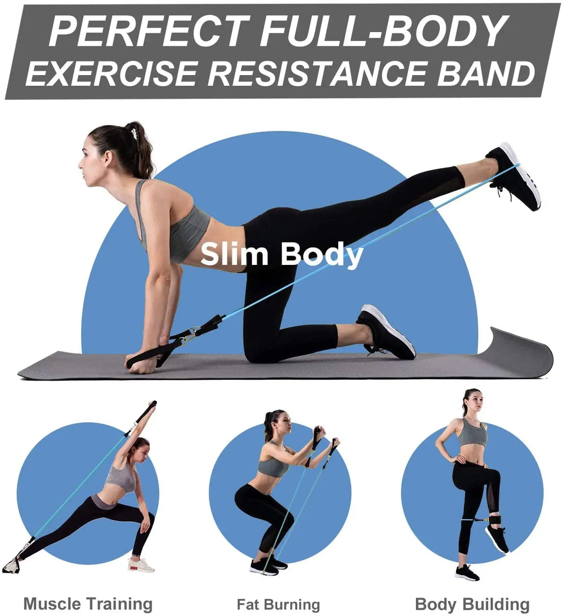 Resistance Band Set Workout Bands Exercise Band 5 Tube Fitness with Door Anchor Handles Legs Ankle Straps and Fitness Stick