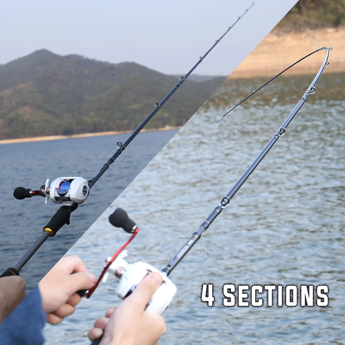 Sougayilang Portable 4 Section Casting Fishing Rods with 24 Ton Carbon Fiber Latest Serpentine Reel Seat UltraLight Pesca