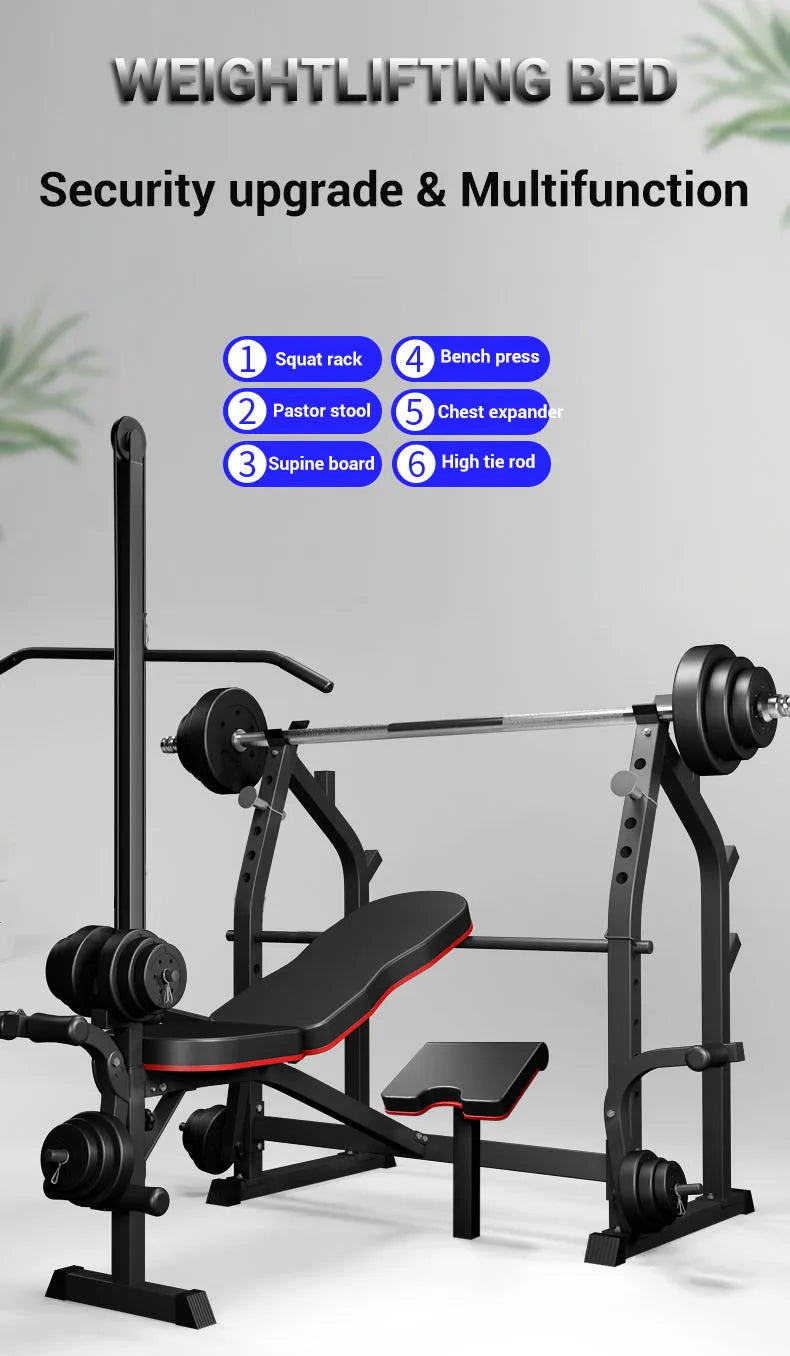 Home/Gym Multifunctional Squat Rack and Bench Press Folding Weight Bench Exercise Equipment Fitness Set Dumbbells and Barbells