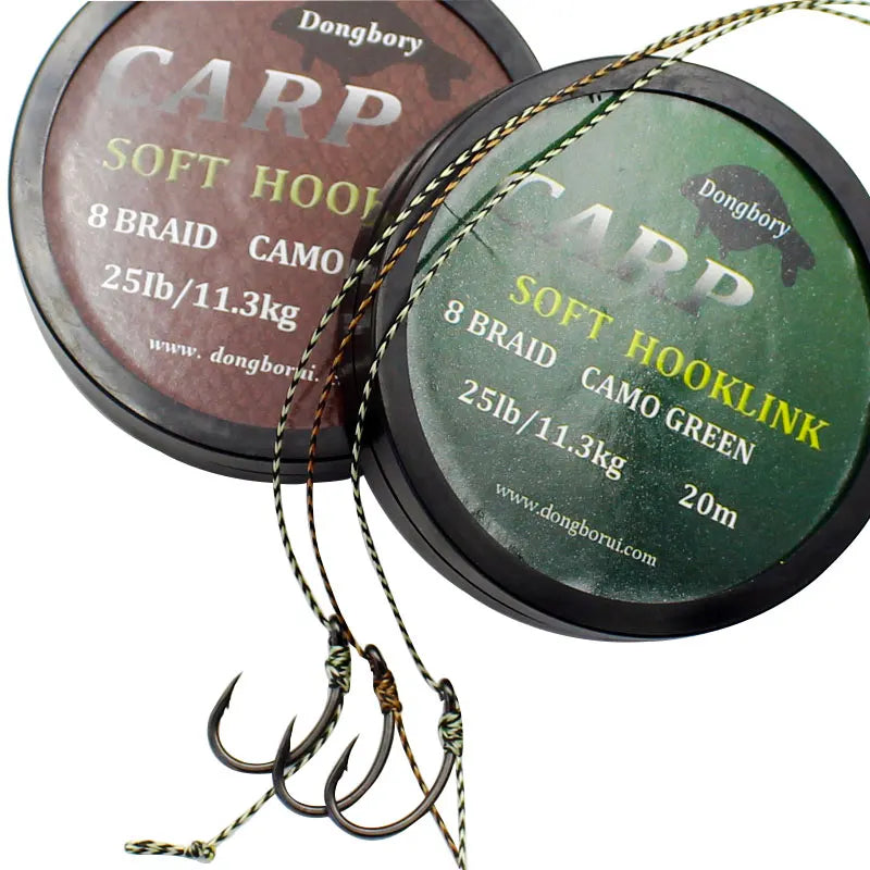 20m Carp Fishing Line Soft Hook Link 8 Strand Uncoated Braid Line Hair Rig Fishing Accessories Terminal Tackle 15LB/25LB/35LB