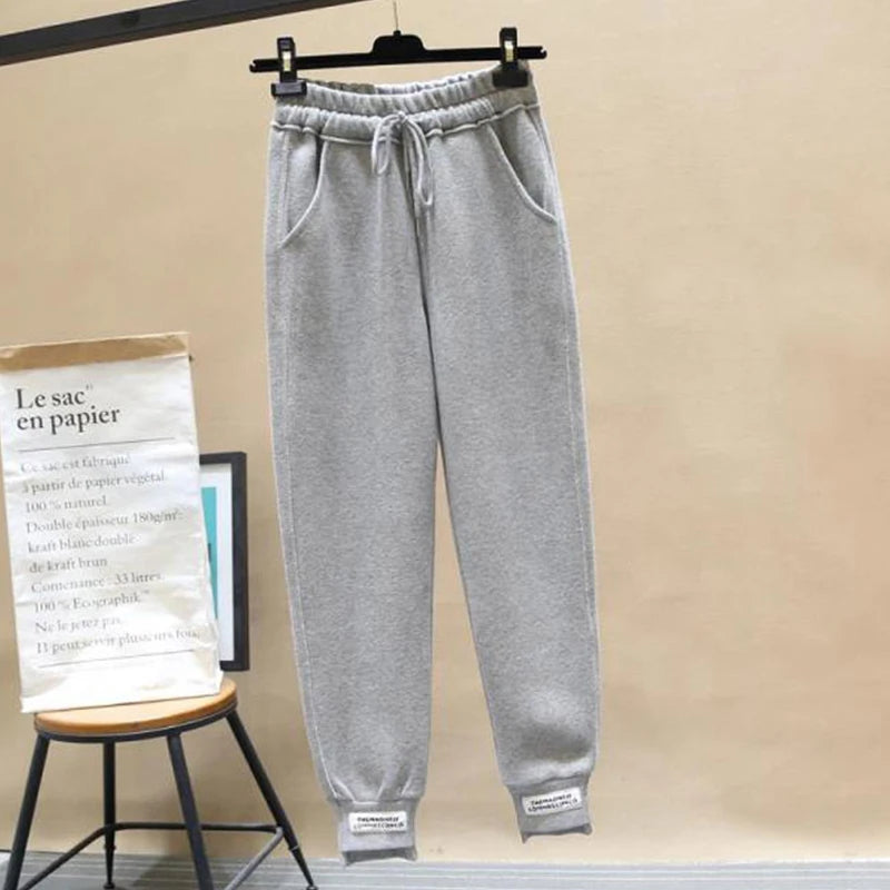 Sexy High Waist Loose Fleece Sweatpants Trousers With Pocket 2024 Fall Winter Black White Baggy Joggers Women Sweat Pants