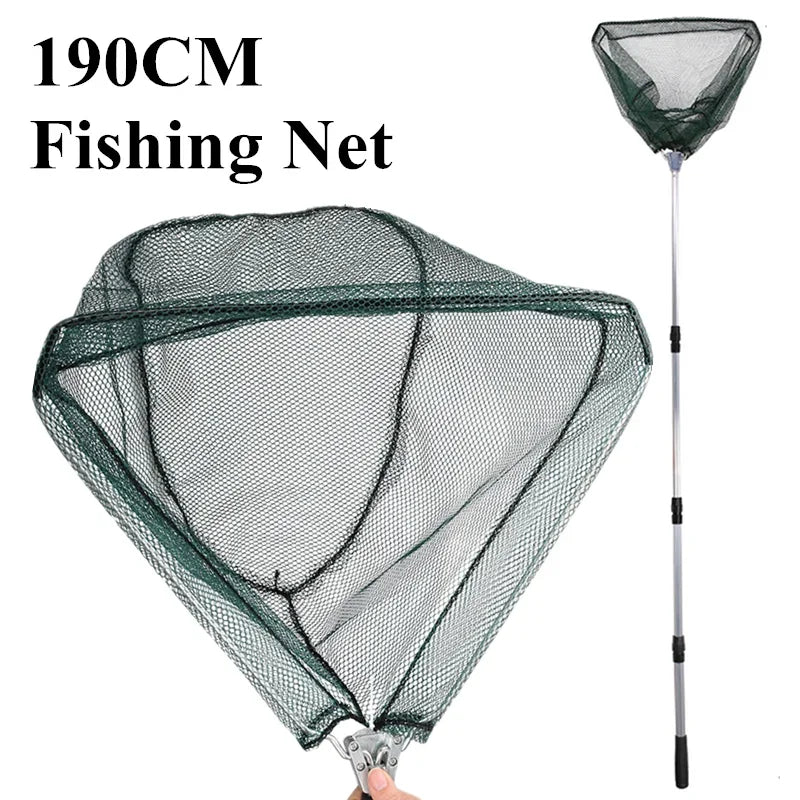 190cm 92cm 55cm Telescopic Landing Net Folding Fishing Pole Extending Fly Carp Course Sea Mesh Fishing Net For Fly Fishing