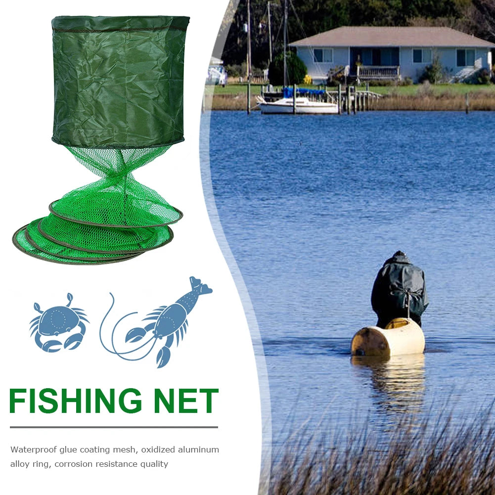 Portable Nylon Mesh Net Fish Storage Fishing Accessories Steel Ring Folding Fish Cage Fishing Trap Net Fish Basket Tackle