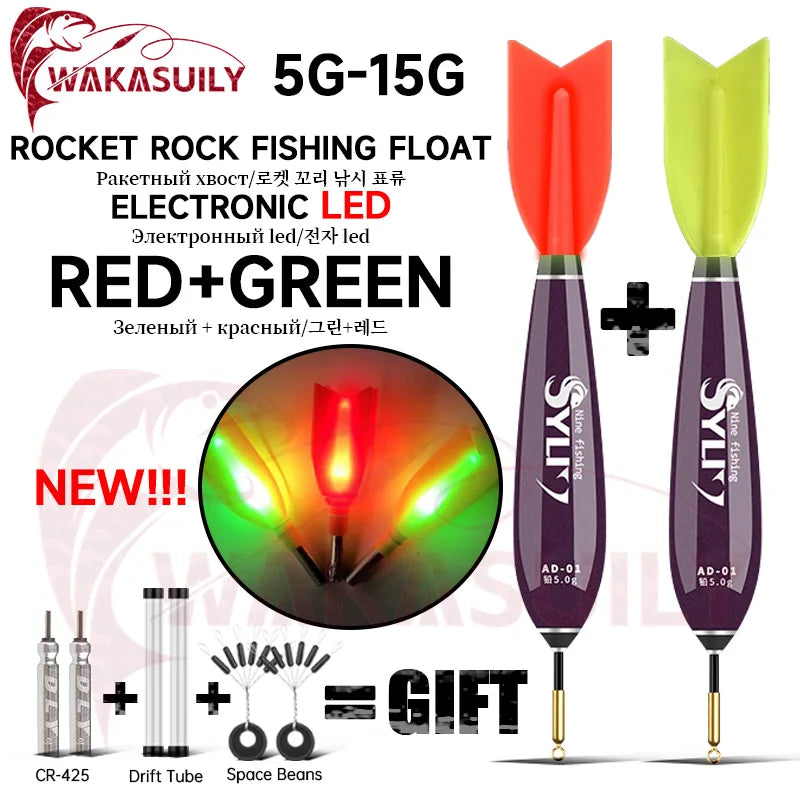 2025 New Rock Fishing Float 2-Piece Electronic LED Night Light Float Eye-Catching 3-Corner Green/Red Luminous Fishing Equipment