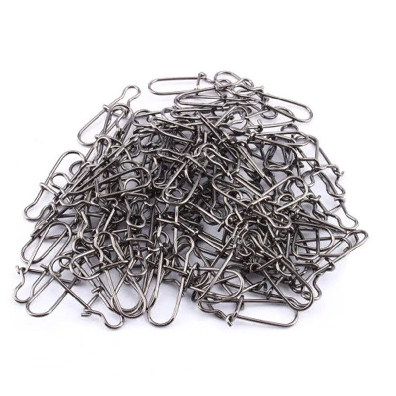 50 or 100 pcs Stainless Steel Fishing Snap Hooked Snap Pin Fastlock Clip Accessories Tackle for Barrel Swivel Lure hook