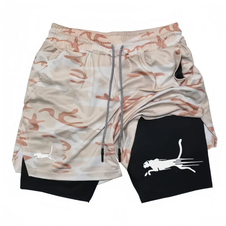 Men's Fitness Two-in-one Shorts Double-layer Beach Pants Trendy Printed Sports Shorts Outdoor Training Running Shorts M-3XL