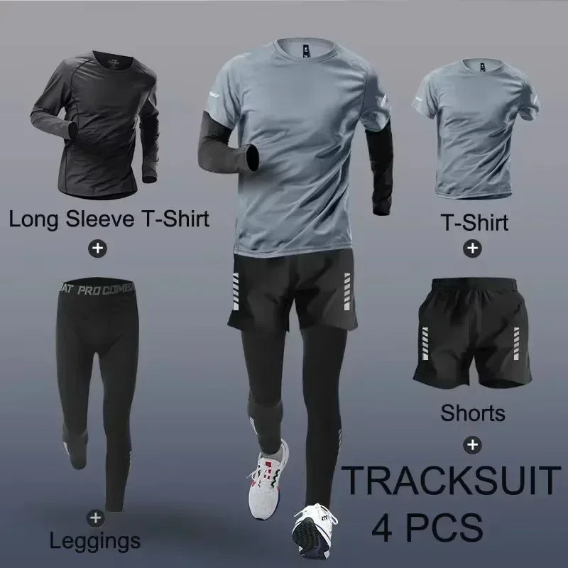 Mens Sportwear 2-4 PCS Sets Tracksuit Sport Suits Men Sports Quick Drying Running Sets Joggers Training Gym Fitness Workout