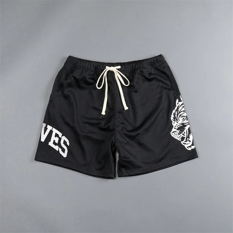 New streetwear fashion casual men's shorts quick dry breathable mesh loose five quarter pants sports fitness basketball pants