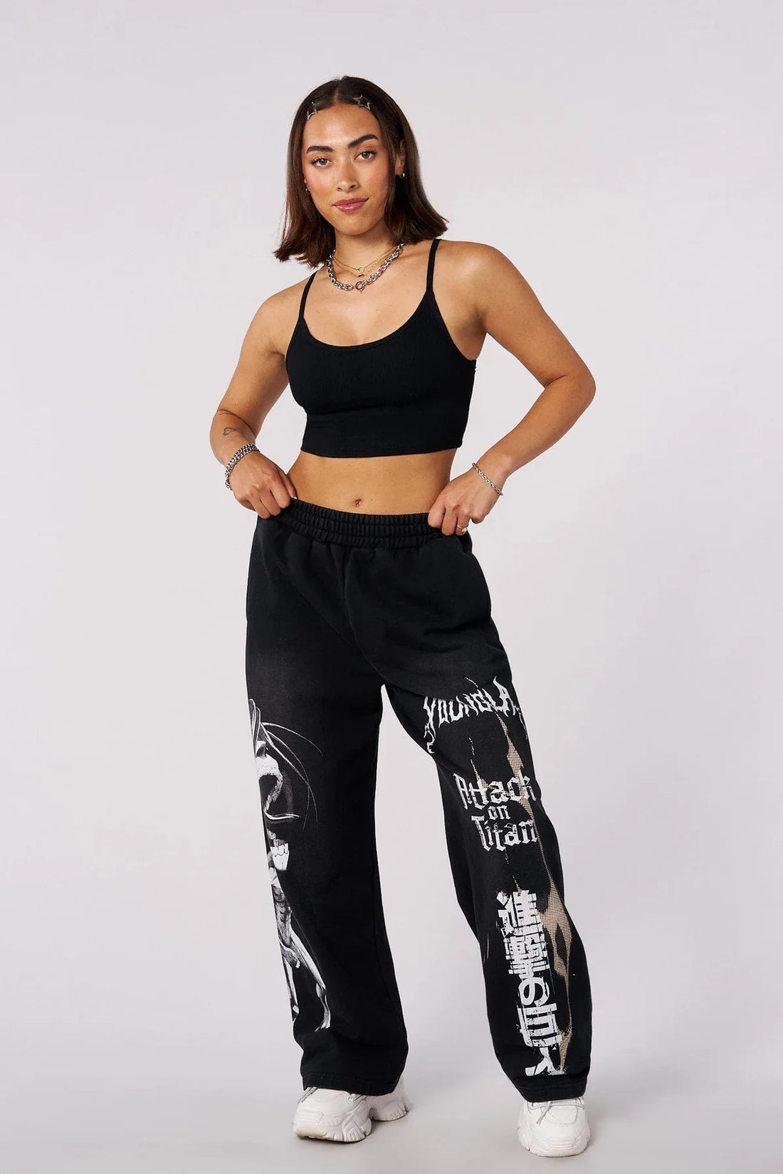 Young American trendy sweatpants collaboration anime joggers cotton terry print wide-leg casual pants hip-hop street pants