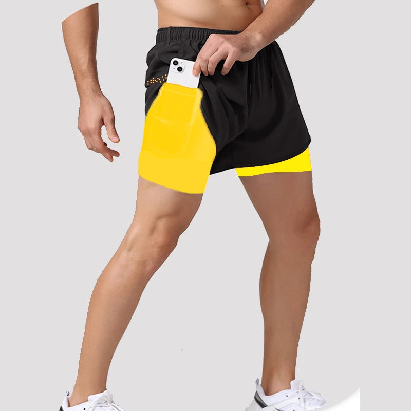 New Men Running Shorts Gym Sports Shorts 2 In 1 Quick Dry Workout Training Gym Fitness Jogging Short Pants Summer Men Shorts