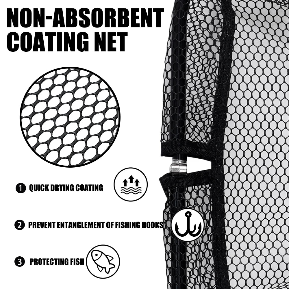 Large Size Fishing-Net Rubber Coated Landing Net Pole Easy Catch&Release Foldable Telescopic Sea Fishing Goods Accessorie