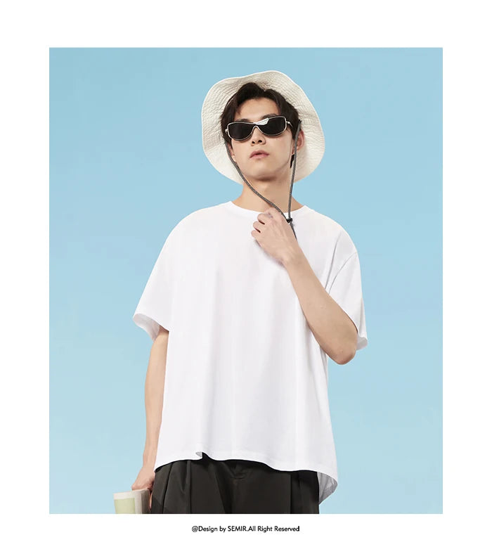 SEMIR T-shirt Men 2024 Spring New Daily Simple Commuting Casual Classic Trendy Solid Color Round Neck Short-sleeved T-shirt