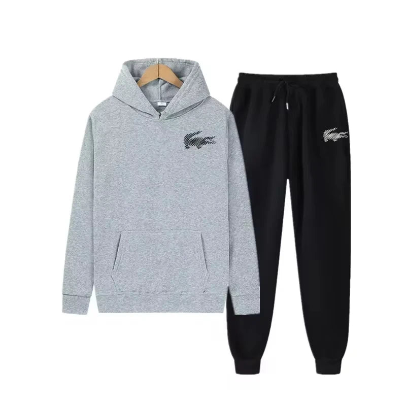 Men Tracksuit 2 Pieces Sets Hooded Sweatshirt +Drawstring Pants Male Hoodies Running Sportswear Men Women Autumn Sportwear