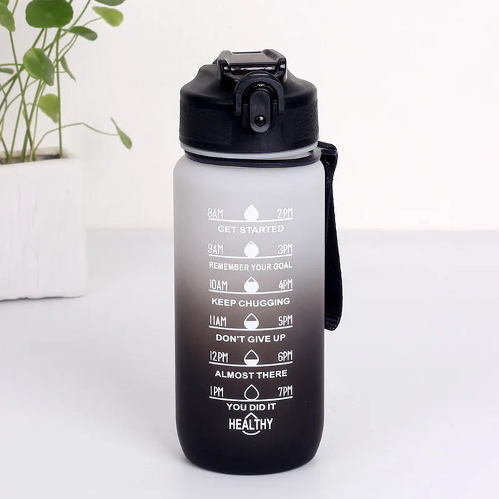 3Sizes Sports Water Bottle Gradient Color Motivational Bottle with Time Marker Leak-proof Cup Gym Outdoor Drinkware