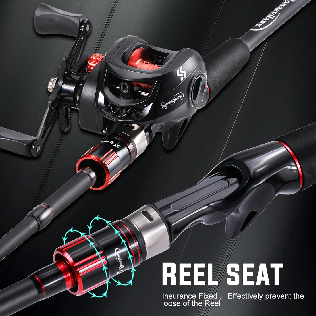 Sougayilang Fishing Rod Reel Combo 1.8~2.1m Carbon Fiber Casting Rod and 7.2:1 Gear Ratio Baitcasting Ree Max Drag 10kg for Bass