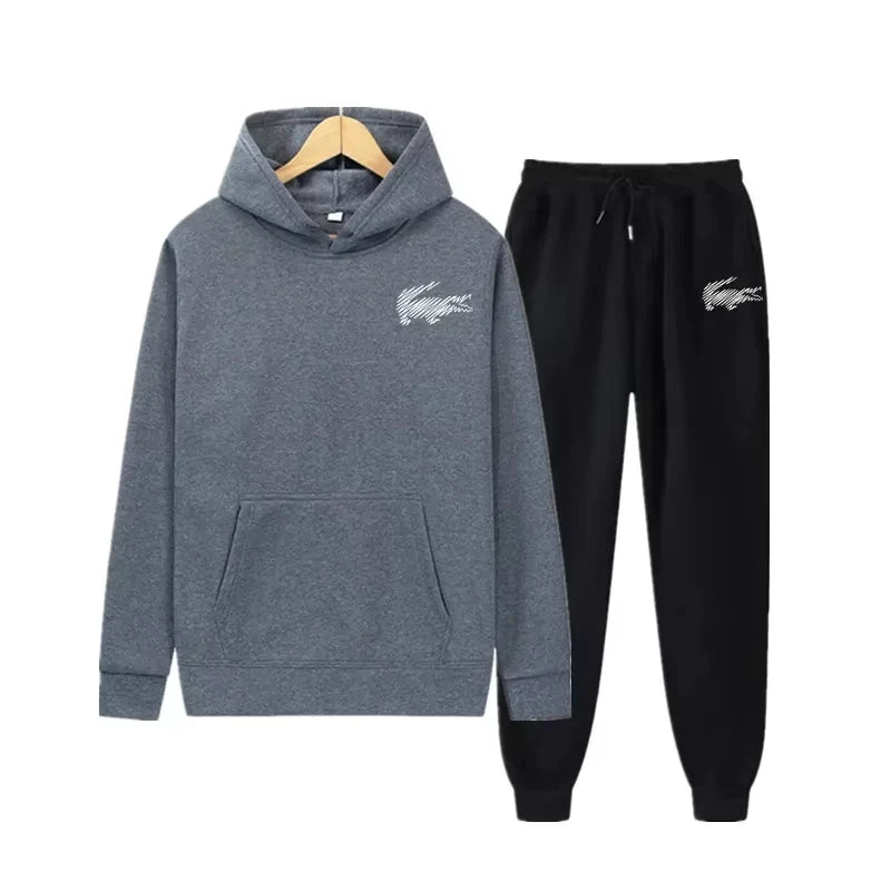 Men Tracksuit 2 Pieces Sets Hooded Sweatshirt +Drawstring Pants Male Hoodies Running Sportswear Men Women Autumn Sportwear