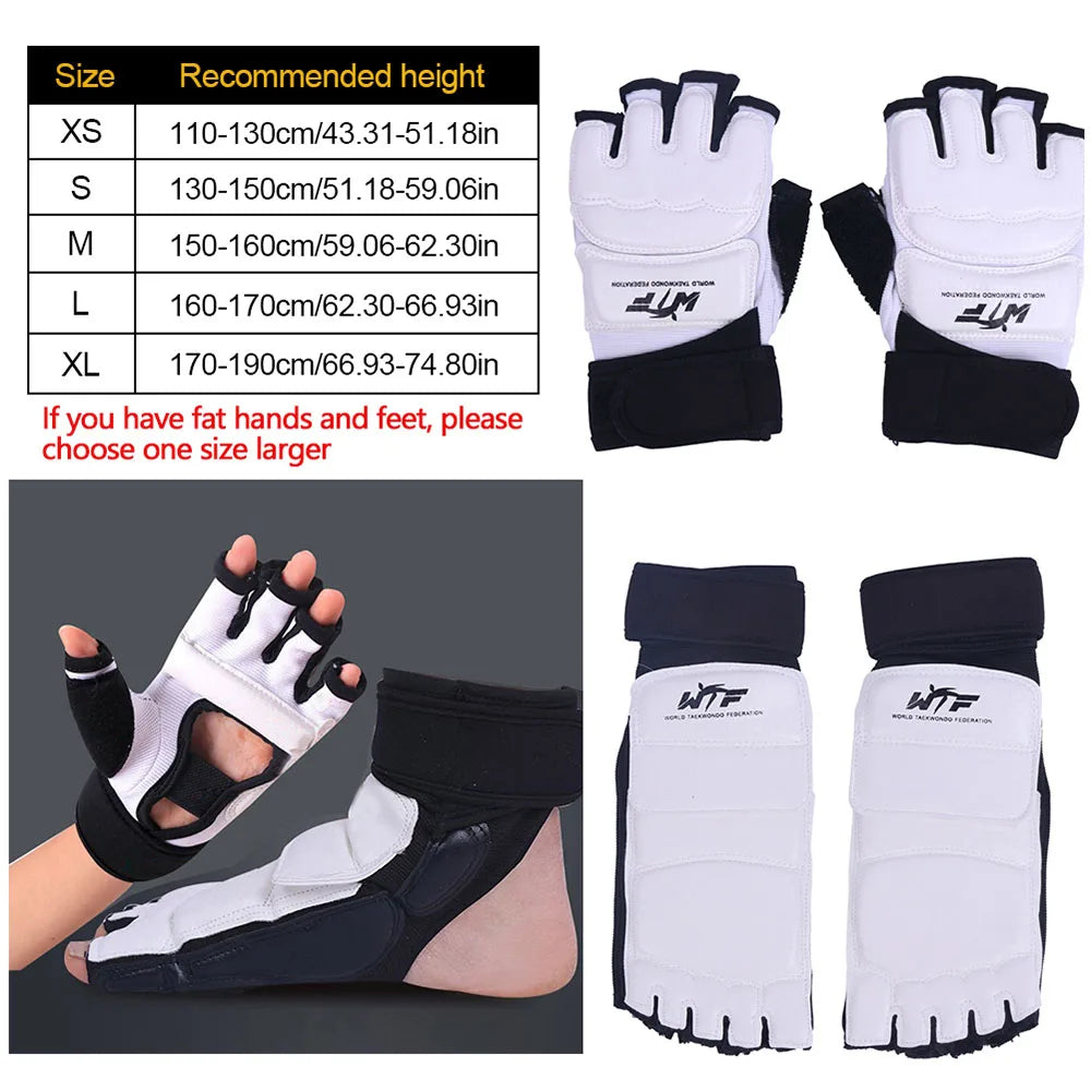 1 Pair Karate Gloves Taekwondo Equipment Half Finger Protector Boxing Hand Foot Protection Foot Guards Martial Arts Kickboxing