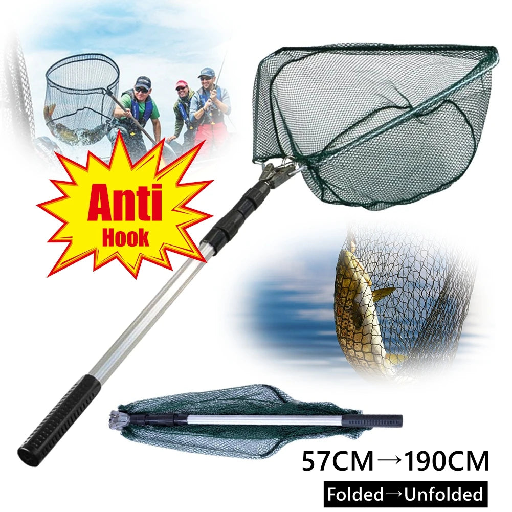 55cm-190cm Telescopic Fishing Net for Salmon Fly Carp Catfish Trout Floating Landing Net Easy Catch & Releasee Foldable