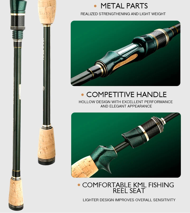 CEMREO Carbon Spinning For Fishing Casting Fishing Rods 1.8m 2.1m 2.4m Portable Rods Travel M Action Fishing Tackle