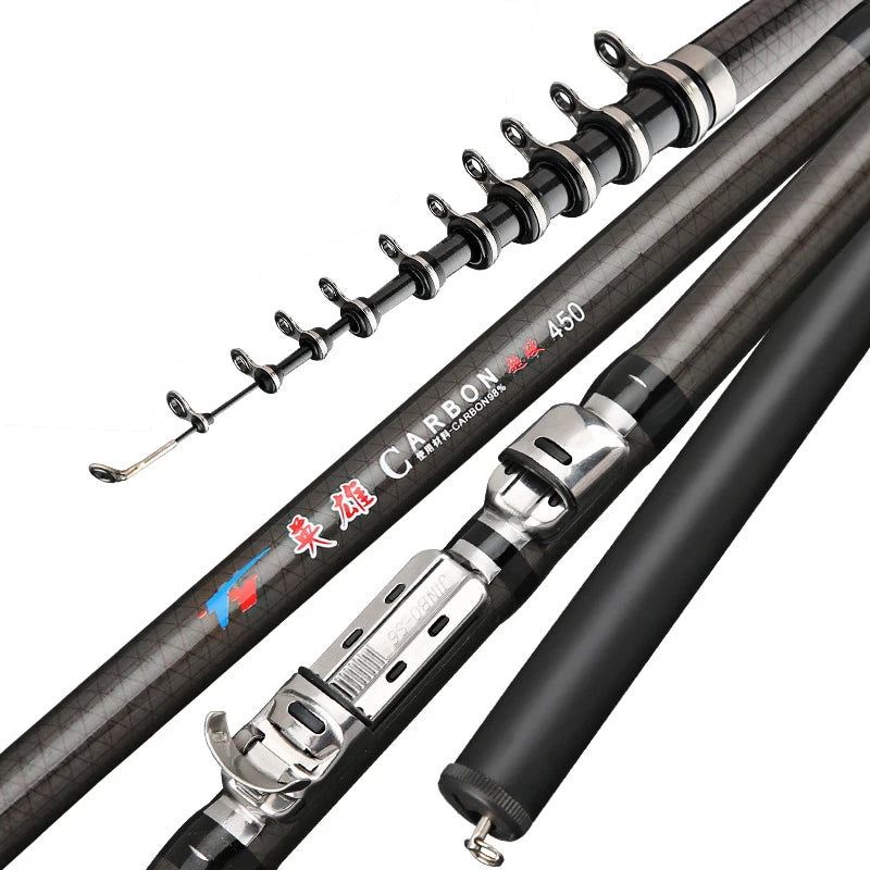 Black 2.7m 4.5m 5.4m 6.3m 7.2M Rock Fishing Rods 2-10KG Test M Power Telescopic Carbon Fishing Rod Carp Spinning Rods