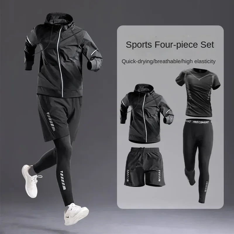 Men's Sportswear 1-5Pcs Suit  All-Season Running Cycling Fitness Quick Drying Clothing Jogging Training Men's Track Suit Set