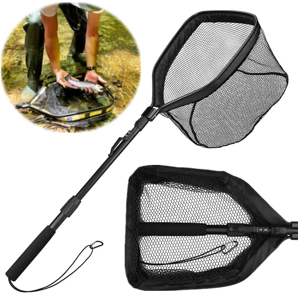 55cm-190cm Telescopic Fishing Net for Salmon Fly Carp Catfish Trout Floating Landing Net Easy Catch & Releasee Foldable