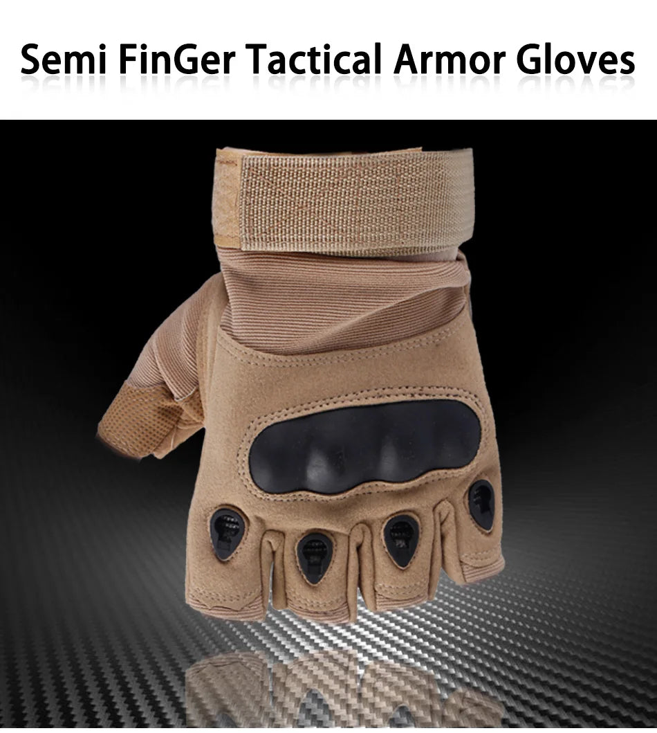 Tactical Hard Knuckle Half finger Gloves Men's Combat Hunting Shooting Paintball Duty - Fingerless