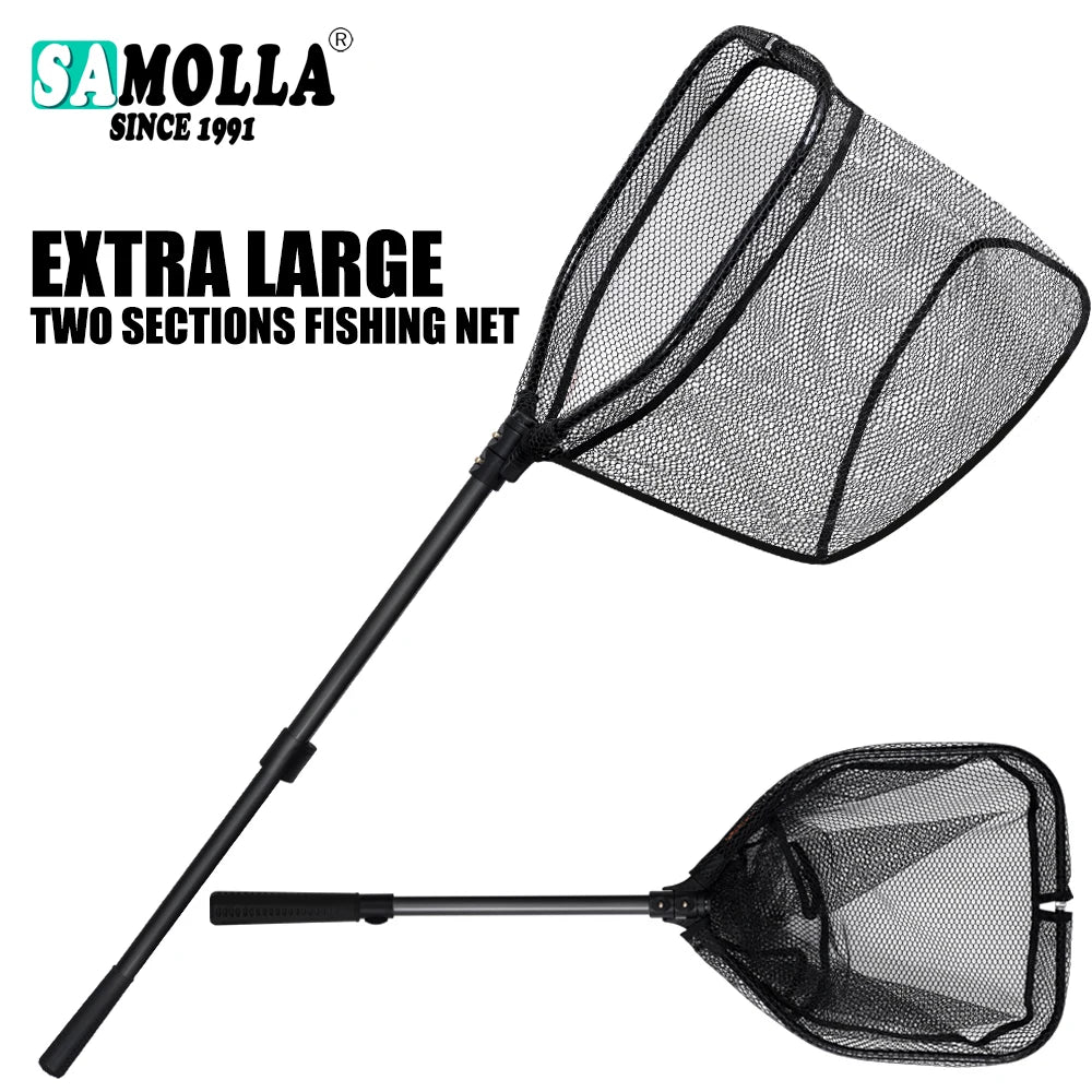 Large Size Fishing-Net Rubber Coated Landing Net Pole Easy Catch&Release Foldable Telescopic Sea Fishing Goods Accessorie