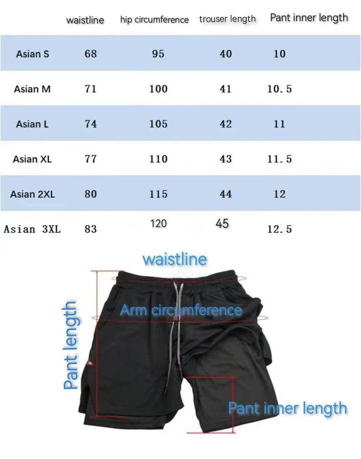 Men's 2 in 1 Double Layer Shorts Sports Fitness Casual Gym Exercise Tight Shorts Brand Jogging Mesh Quick Dry Jogging Sportswear