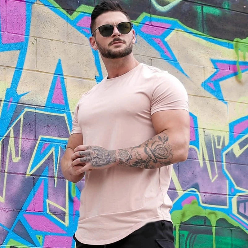 Muscle Fitness T-shirt Summer Men's Athleisure Workout short sleeve T-shirt High Quality cotton Men T-shirt Gym Sport Shirt Tops