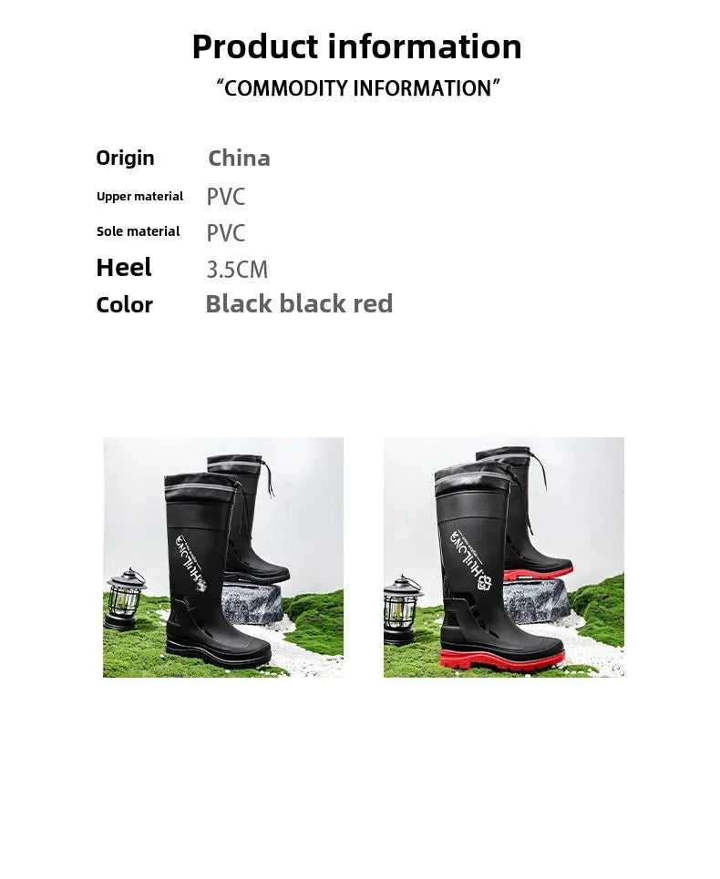 Men's Fashionable InsTrendy Waterproof Non-slip High Top Rain Boots With Thick Sole And Wear-Resistant Rubber Shoes For Fishing