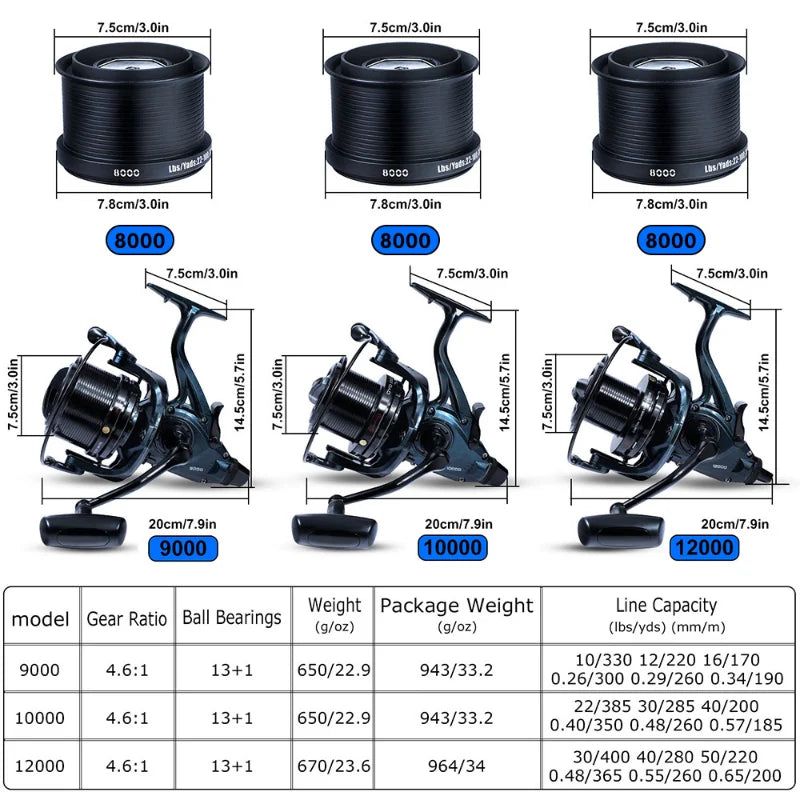 Sougayilang DYD9000-12000 Full Metal Spinning Fishing Reel 13+1BB 25KG Max Drag Power Reel for Saltwater Trolling Surf Fishing