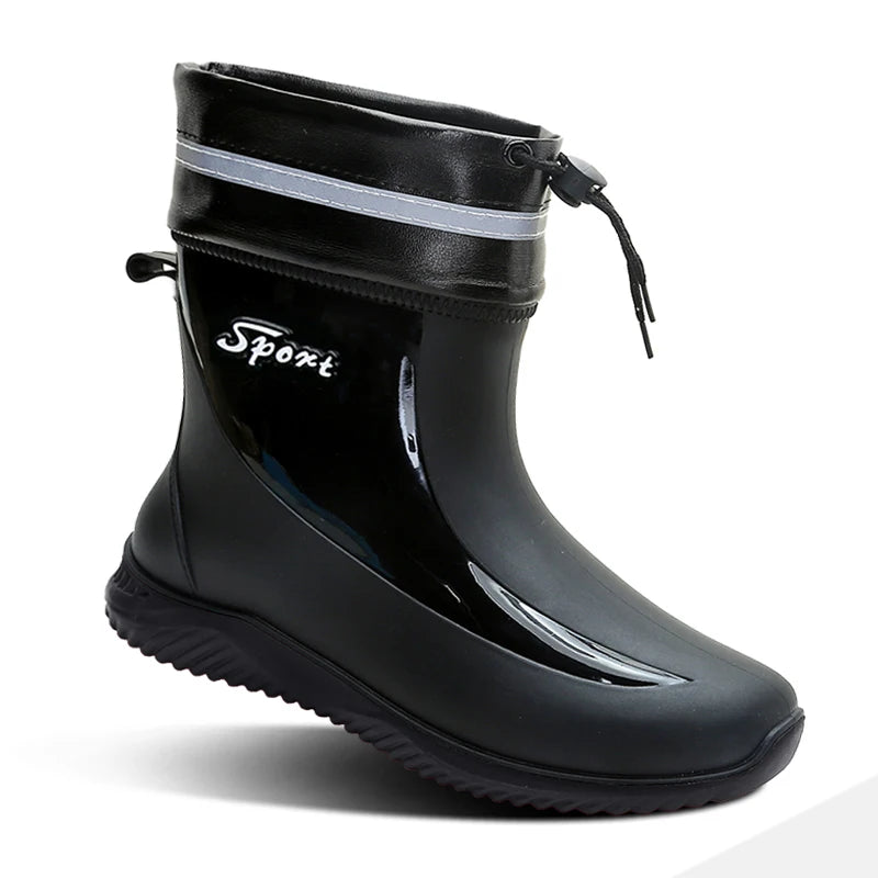 New rain boots for men non-slip wear-resistant take-out riding rubber shoes fishing mid-tube plus velvet winter waterproof shoes