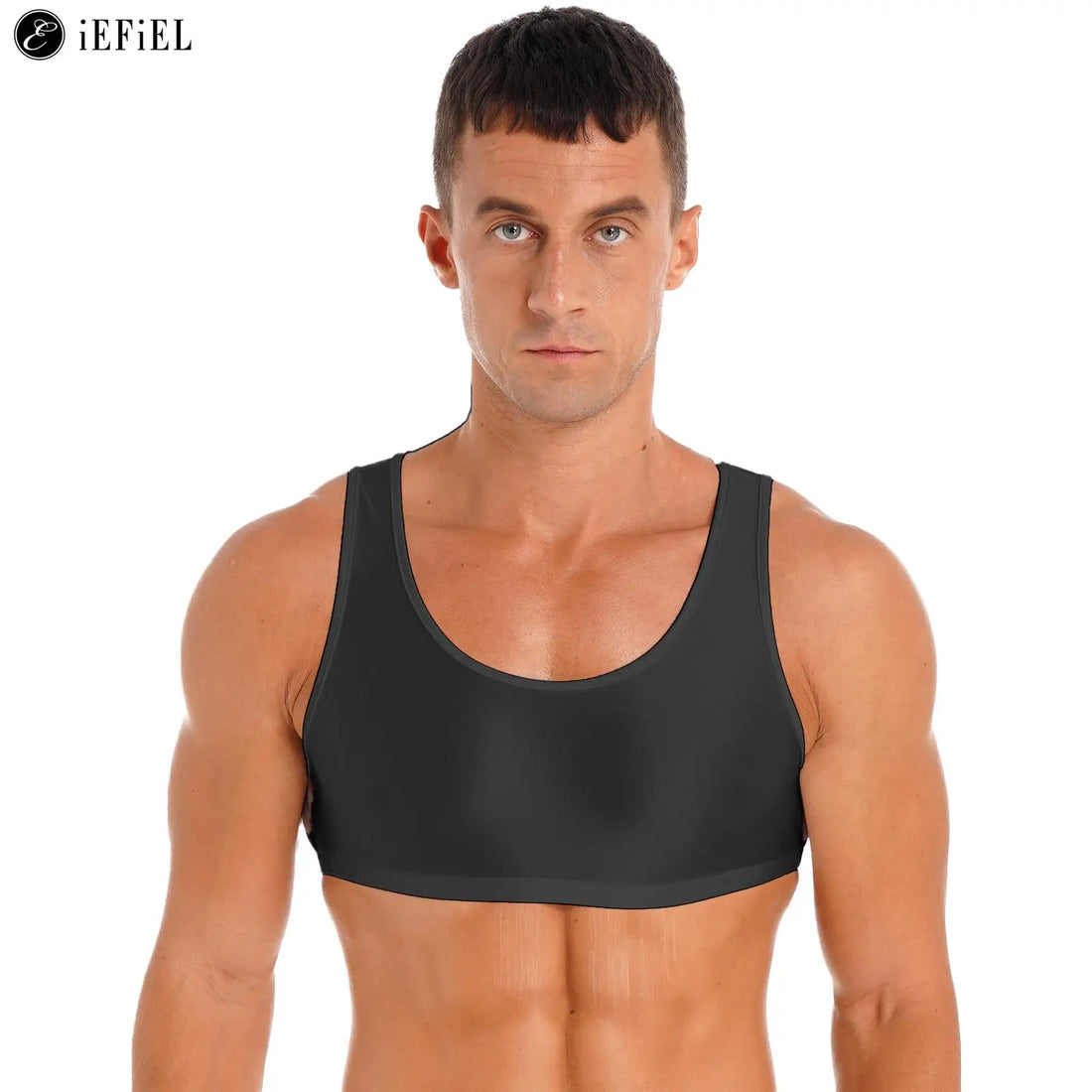 Men's Glossy Sleeveless Crop Tank Tops Vest Muscle Half T-Shirt Undershirt for Gym Sport Workout Training Exercise Bodybuilding