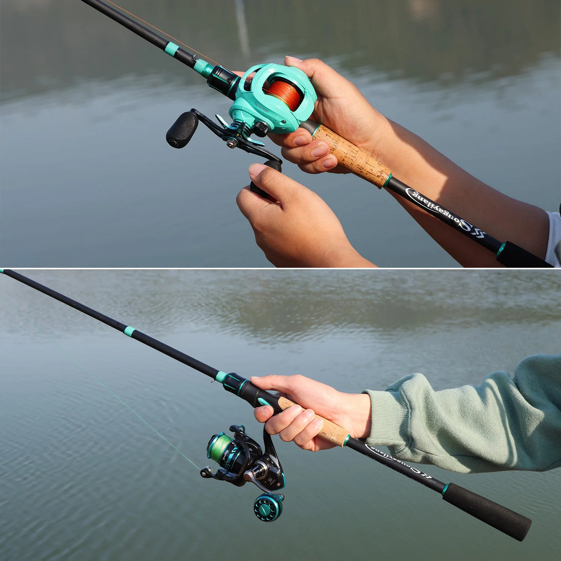 Sougayilang Spinning Casting Fishing Rod 1.8/2.1m Rod 4 Sections Carbon Body Rod Cork and EVA Handle ABS Reel Seat Fishing Rod