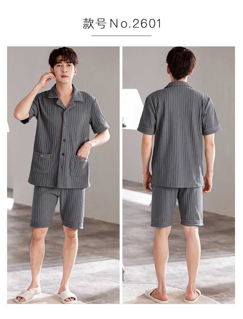 New Big Size 4XL Summer Shorts for Young Men Cotton Sleepwear Darkgray Pajamas Fashion Turn-down Collar Pijamas for Teenager