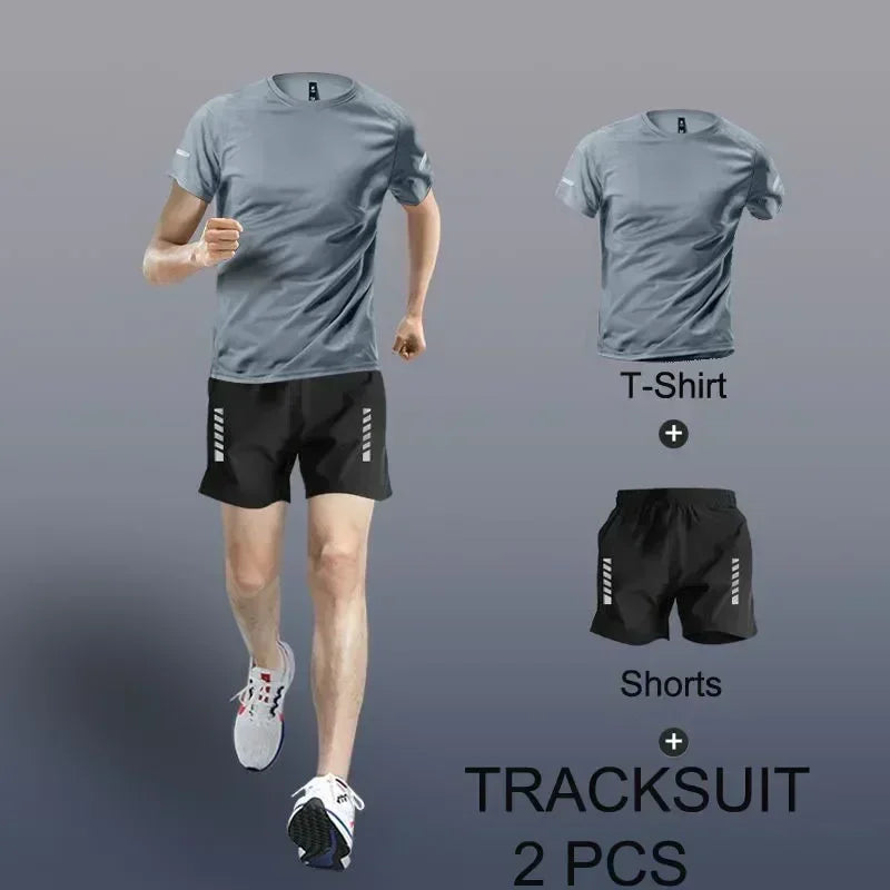 Mens Sportwear 2-4 PCS Sets Tracksuit Sport Suits Men Sports Quick Drying Running Sets Joggers Training Gym Fitness Workout