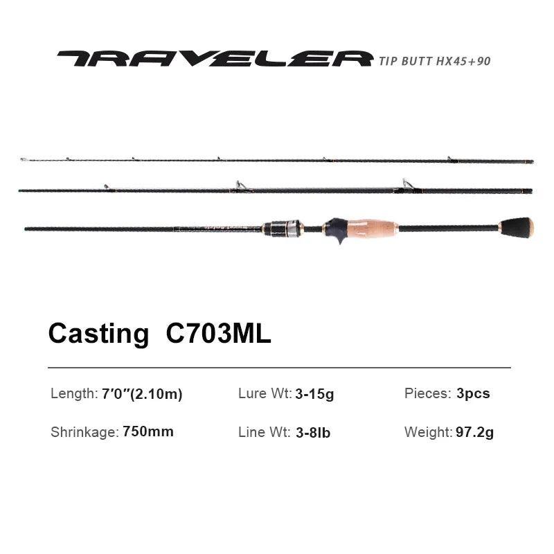 Traveller Spinning Casting Fishing Rods 1.9m 2.00m LS Guide Carbon UL Power MF Act Baitcasting Travel Rod