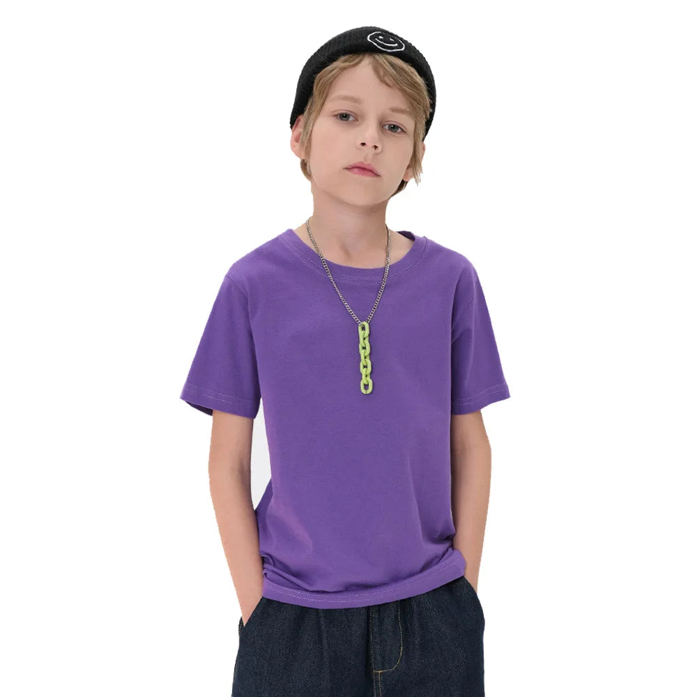 Summer Children T-shirts Solid Color Cotton Tees for Kids New Fashion Boys Girls Short Sleeve Top 2-14T Clothes Healthy T-shirts