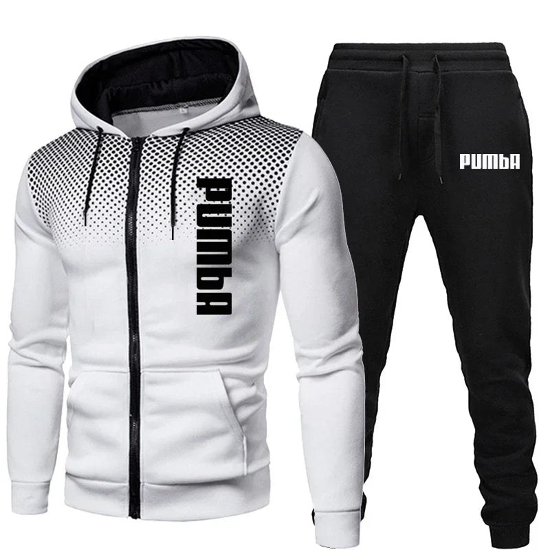 Men's Sports Tracksuit Fashion Sportswear Hooded Jackets and Sweatpants Two Piece Set Autumn Winter Male Fleece Outdoor Suit