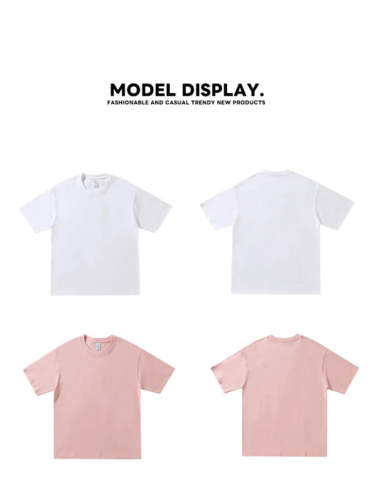 Summer Men's Heavy T Shirt Casual Solid Short Sleeve Basic Tee Women 100% Cotton 260gsm 9.17oz Oversized O Neck Hip-Hop Tops