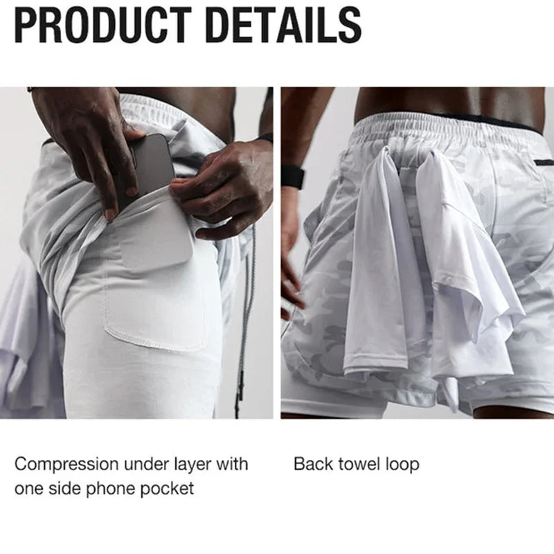 Men's 2 in 1 Running Shorts with Zipper Pocket Towel Loop Gym Athletic Shorts 5" Lightweight Quick Dry Workout Shorts with Liner