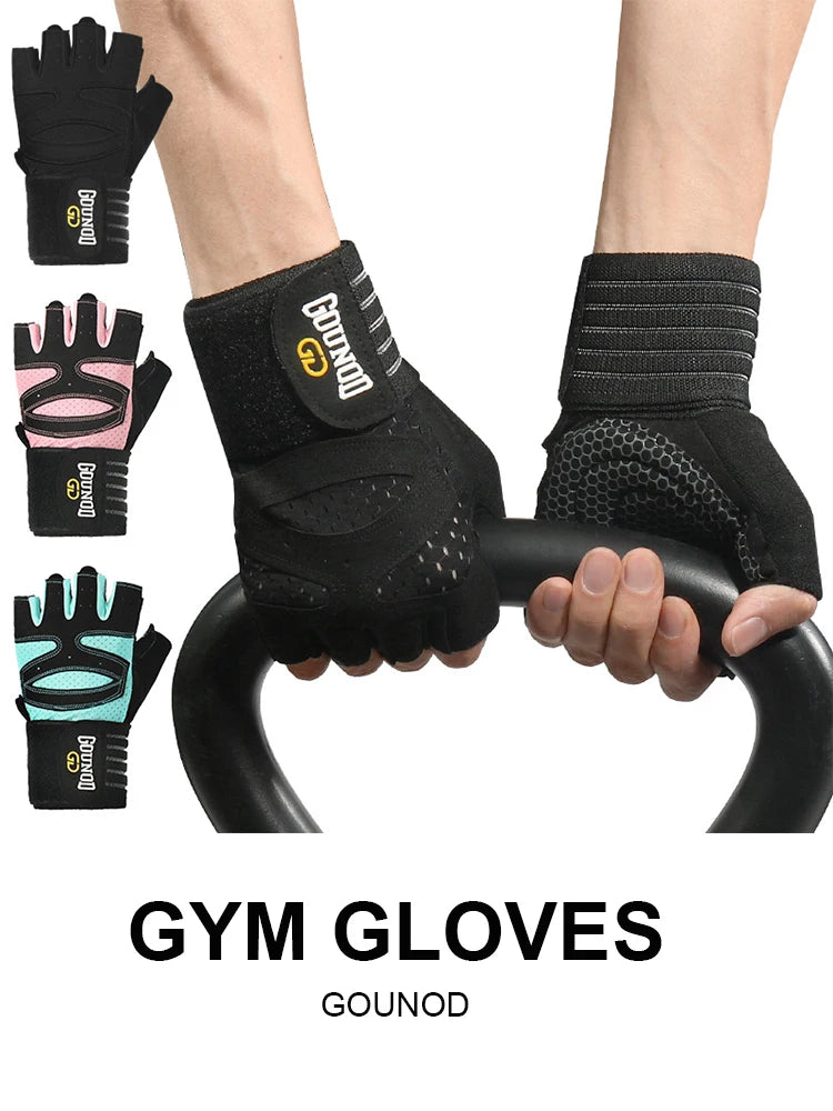 GOUNOD Weightlifting Gloves Wristband Support Breathable Anti-Slip Sports Gym Gloves Bodybuilding Powerlifting Fitness Training