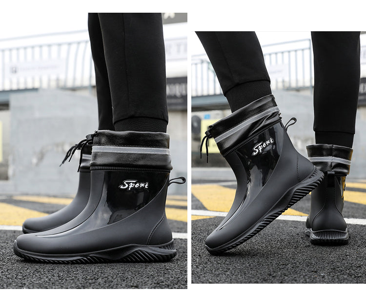 New rain boots for men non-slip wear-resistant take-out riding rubber shoes fishing mid-tube plus velvet winter waterproof shoes