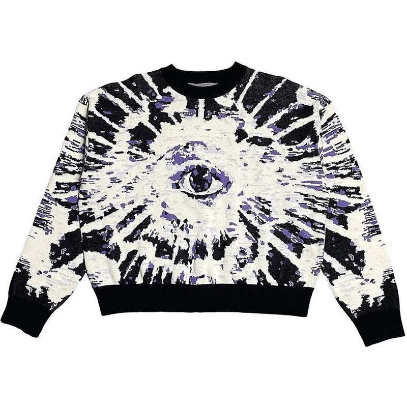 New Hip Hop Streetwear Knitted Sweater men Gothic portrait Print Pullover autumn Harajuku Cotton sweater women Oversized Sweater