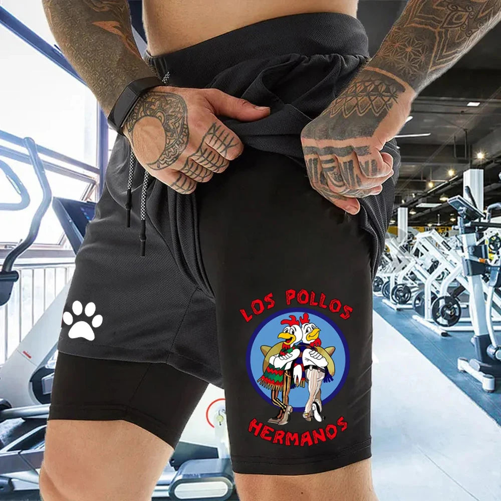 Men Gym Casual Shorts 2 in 1 Performance Shorts Monkey Print Quick Dry Double-deck Running Workout Fitness Jogging Short Pants