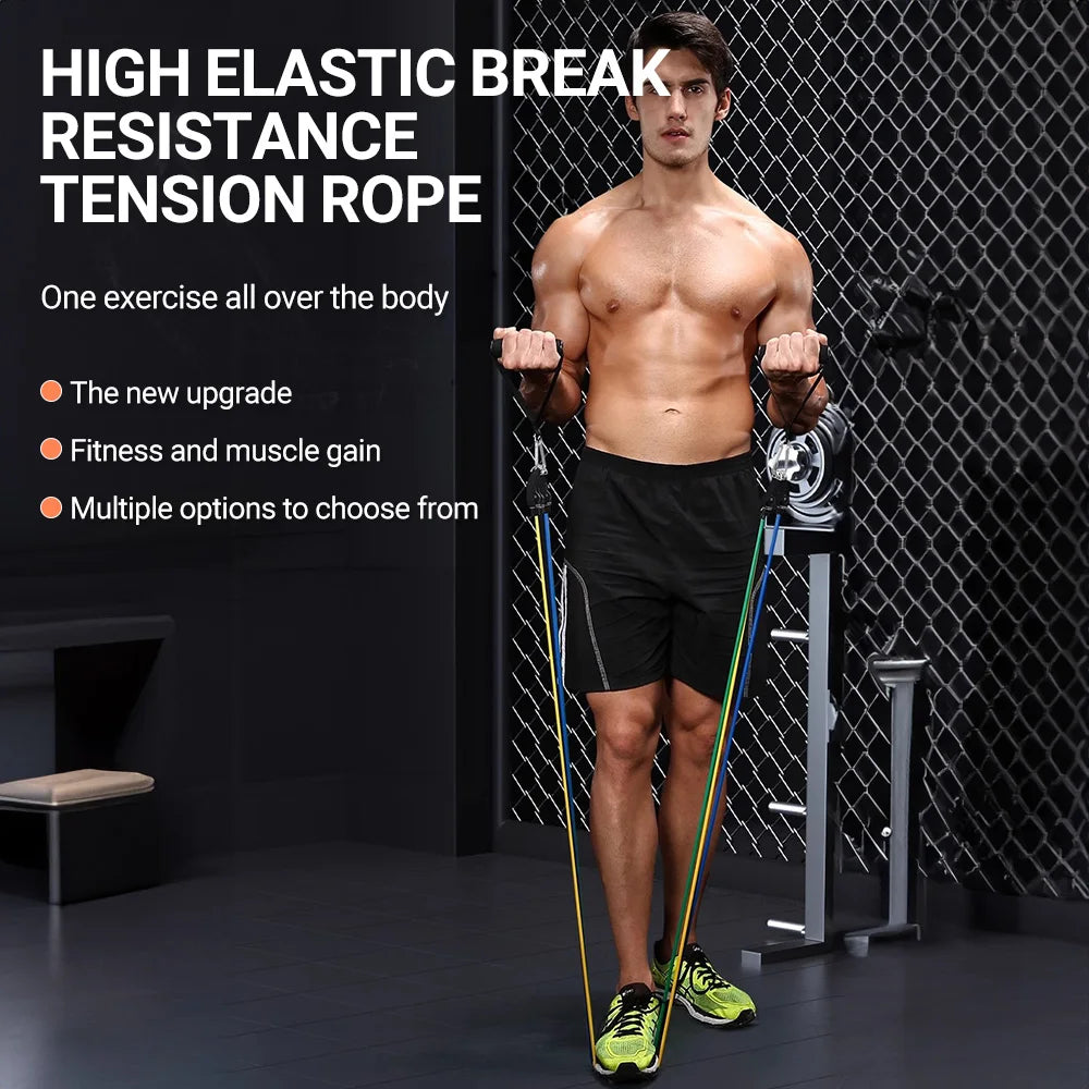 Bodybuilding Resistance Bands Set Multi-function Tensioner Suit Muscle Training Belt Elastic Bands Portable Fitness Equipment